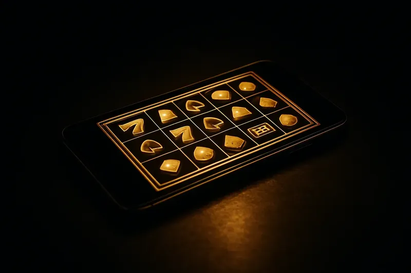 Premium Casino App Smartphone displaying premium casino game grid on dark textured surface